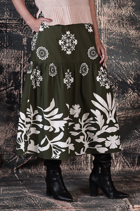 OLIVE FOLIAGE ADA SKIRT