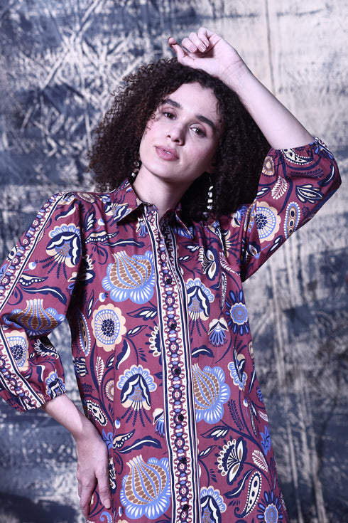 BROWN FLORALS AVA DRESS
