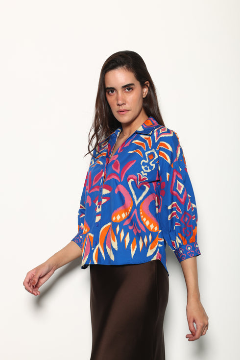 COBALT IKAT ELSA TOP