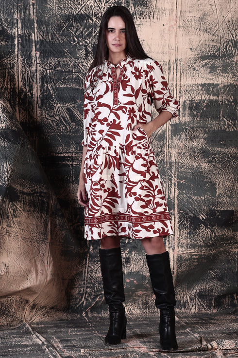 RUST FOLIAGE SASHA DRESS
