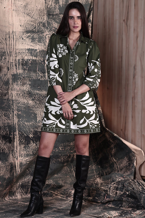 OLIVE FOLIAGE AVA DRESS