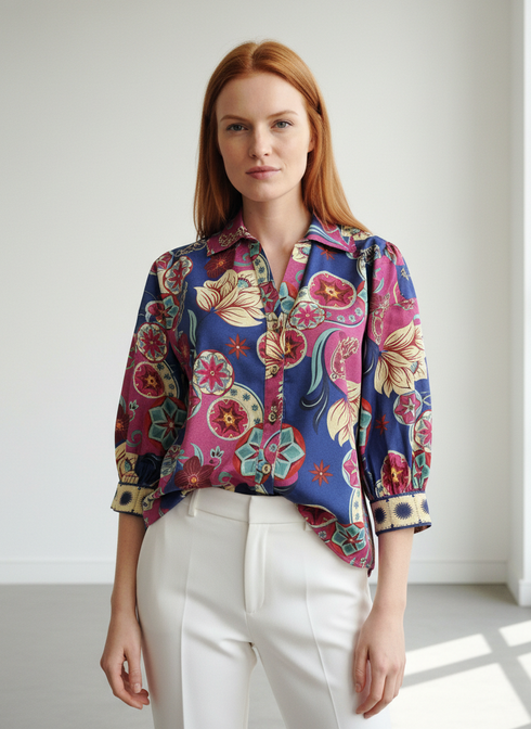 COBALT FLORALS ELSA TOP