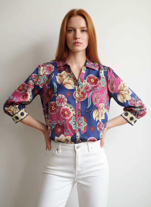 COBALT FLORALS ELSA TOP