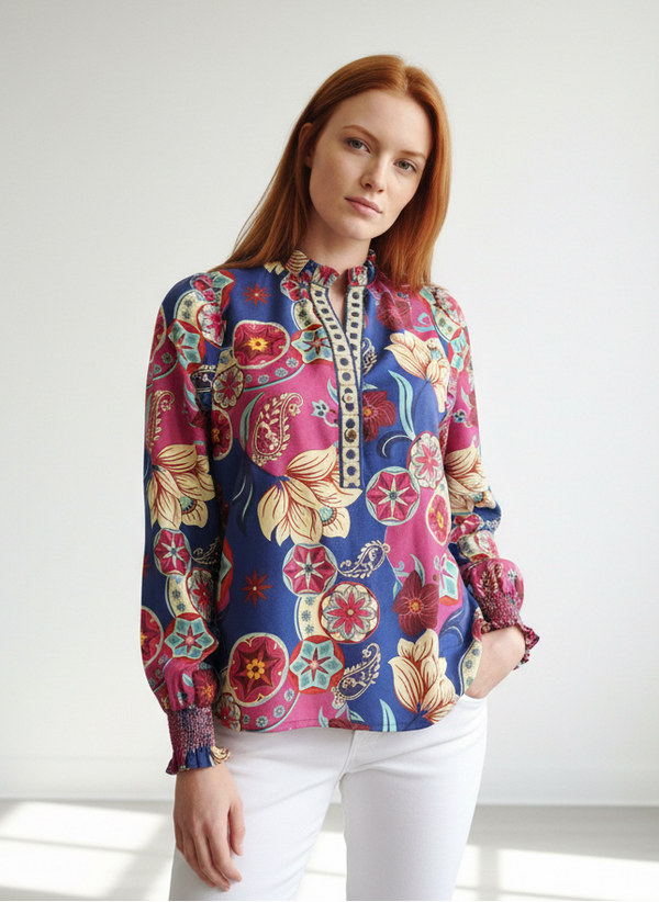 COBALT FLORALS ASHLEY TOP