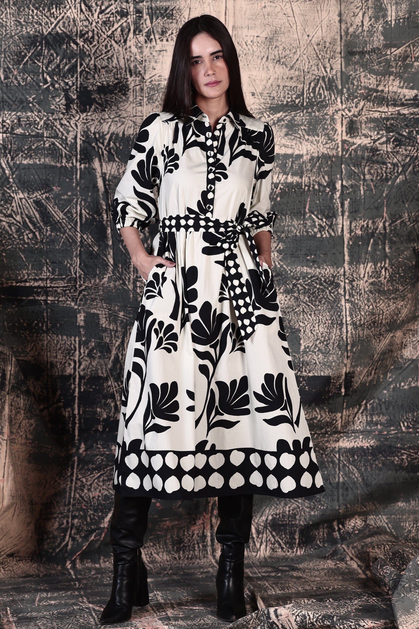 BLACK FOLIAGE REMI DRESS