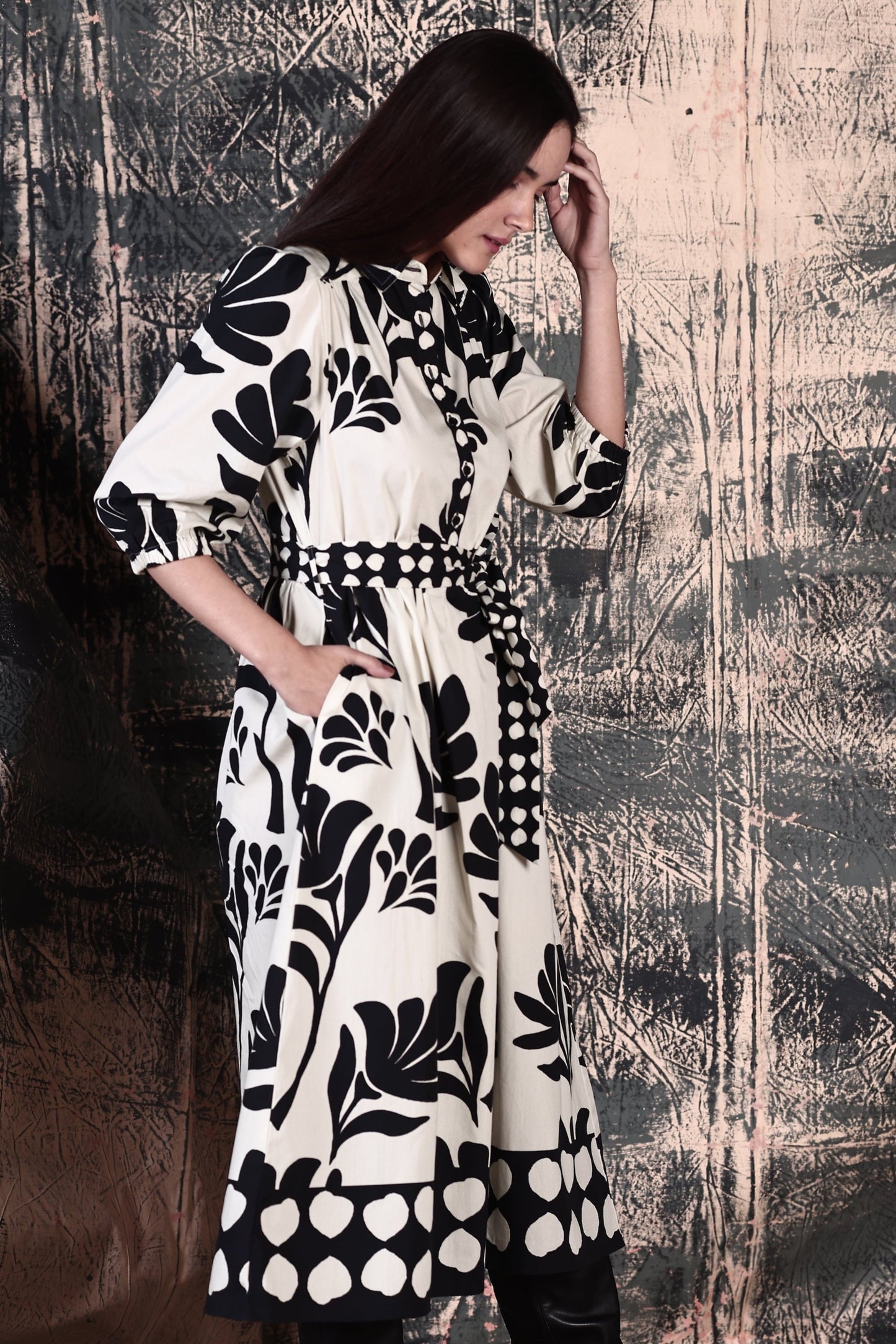 BLACK FOLIAGE REMI DRESS