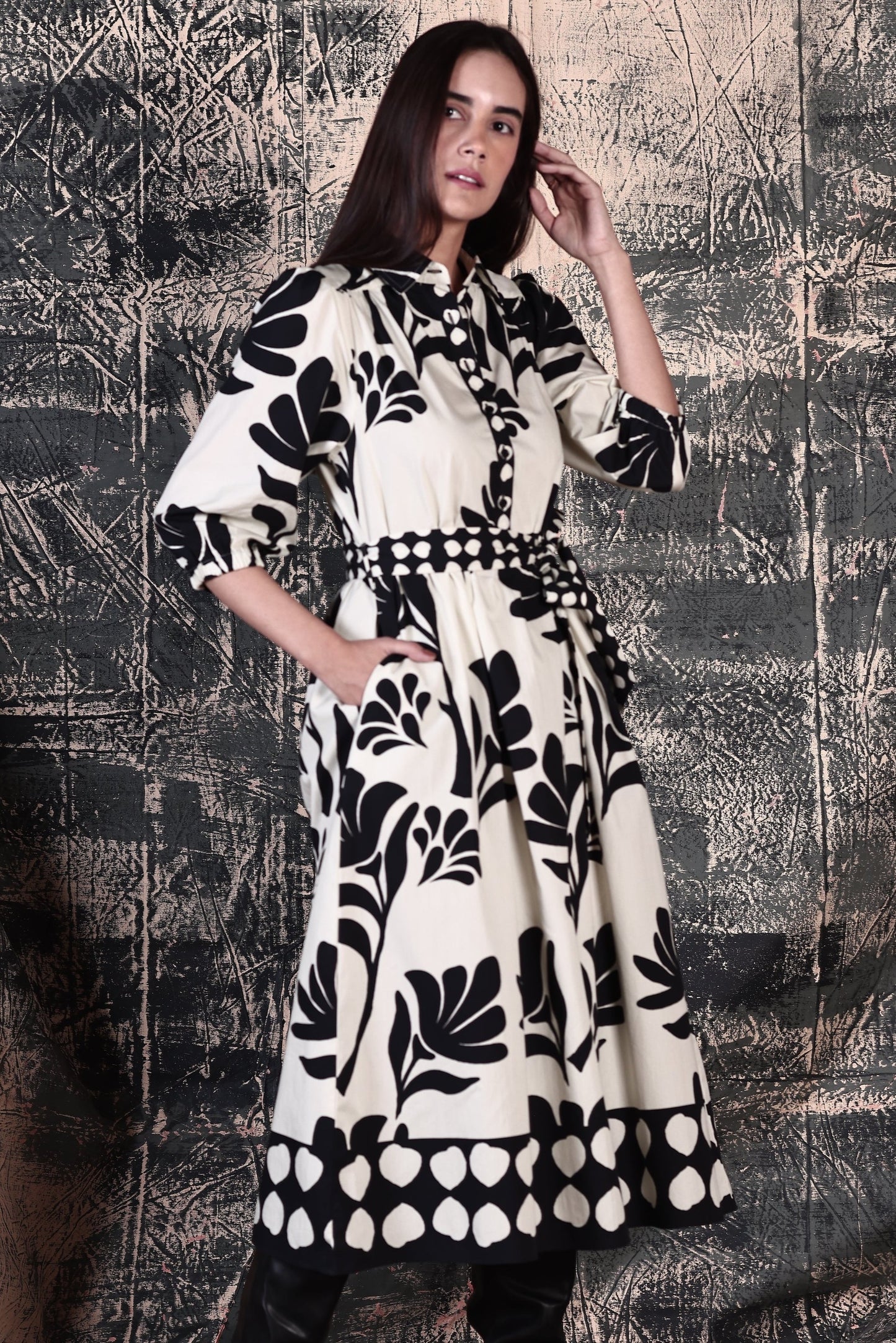 BLACK FOLIAGE REMI DRESS