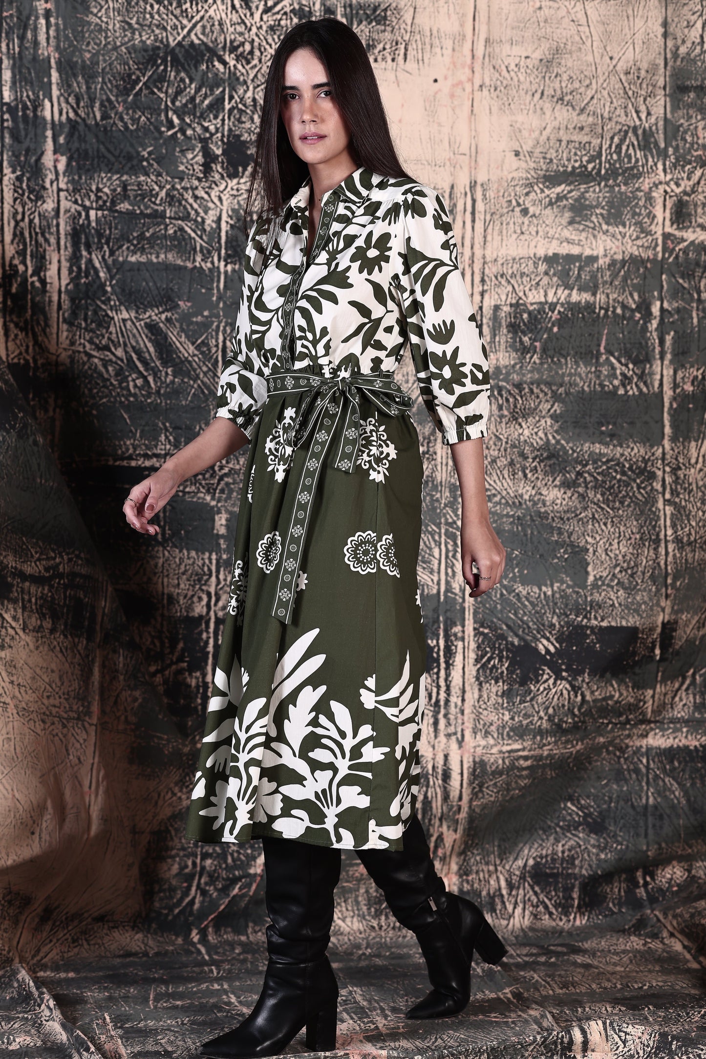 OLIVE FOLIAGE REMI DRESS