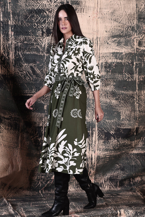 OLIVE FOLIAGE REMI DRESS