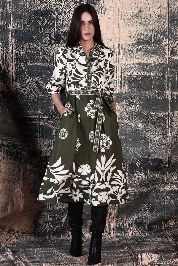 OLIVE FOLIAGE REMI DRESS