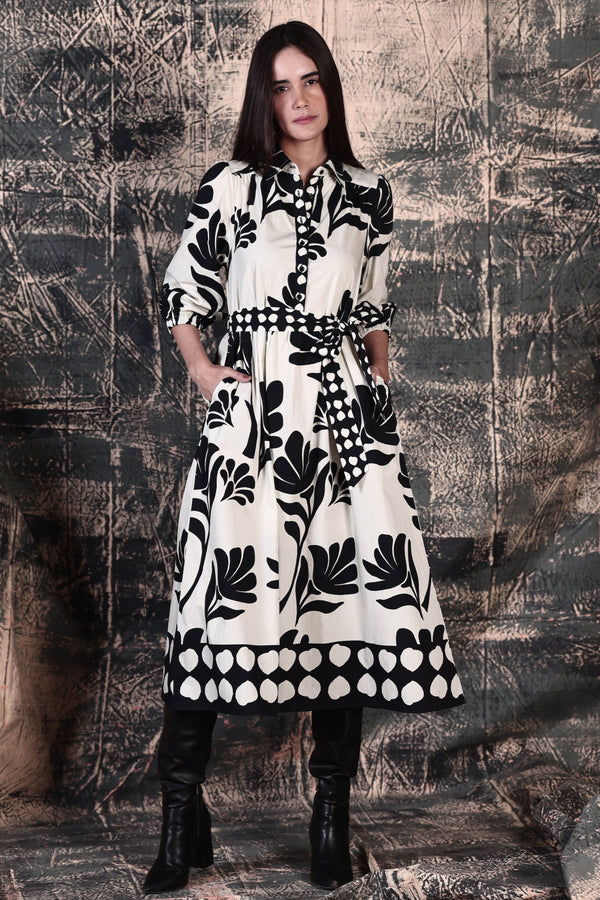 BLACK FOLIAGE REMI DRESS