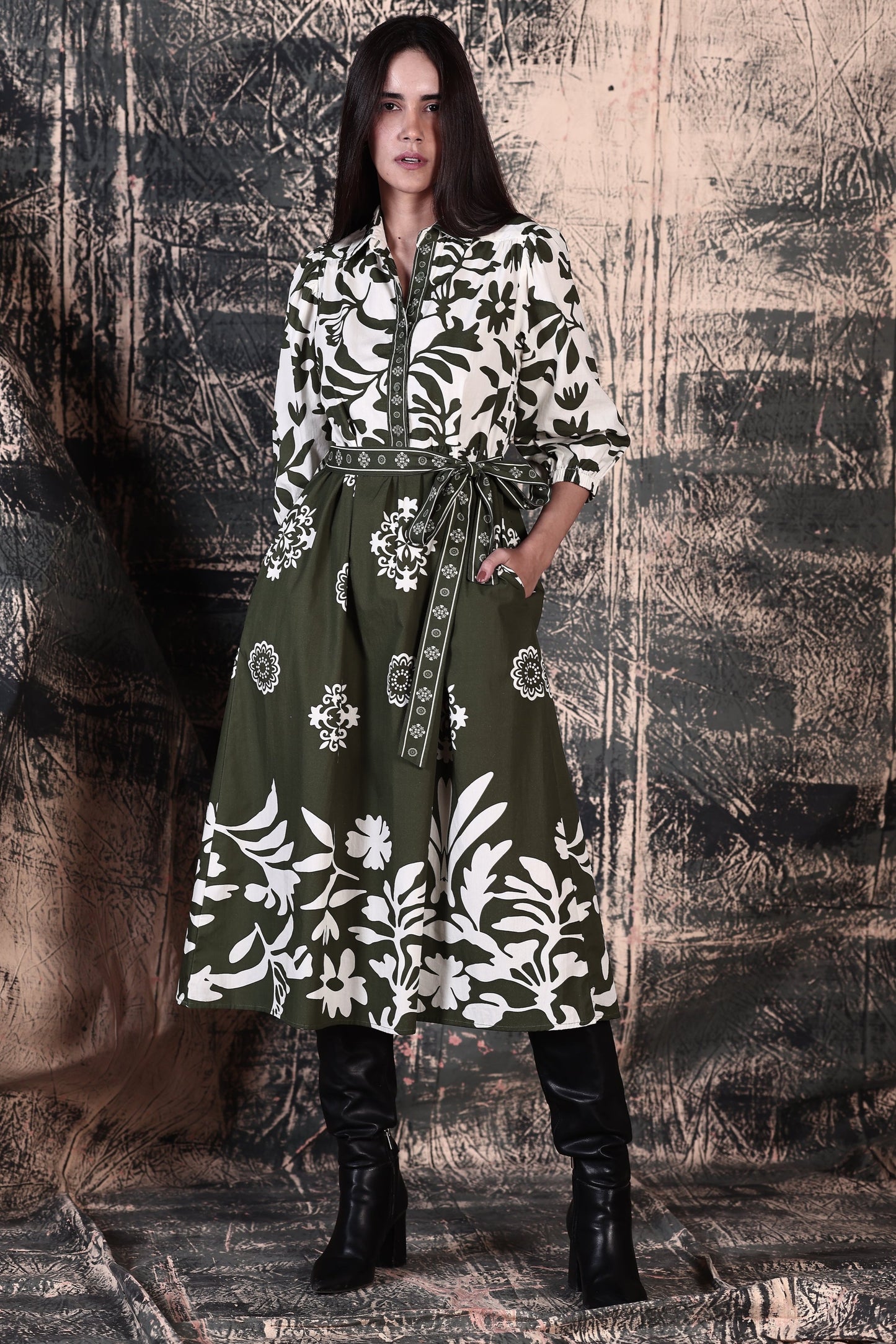 OLIVE FOLIAGE REMI DRESS