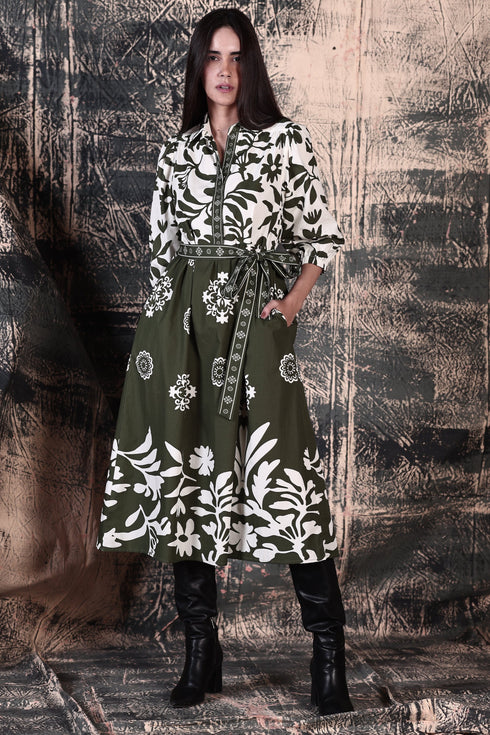 OLIVE FOLIAGE REMI DRESS