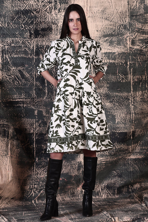 OLIVE FOLIAGE SASHA DRESS