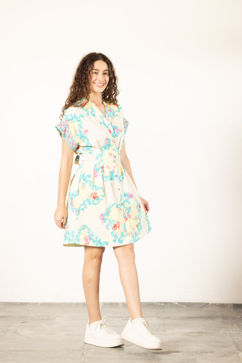AQUA SCROLL YANA DRESS
