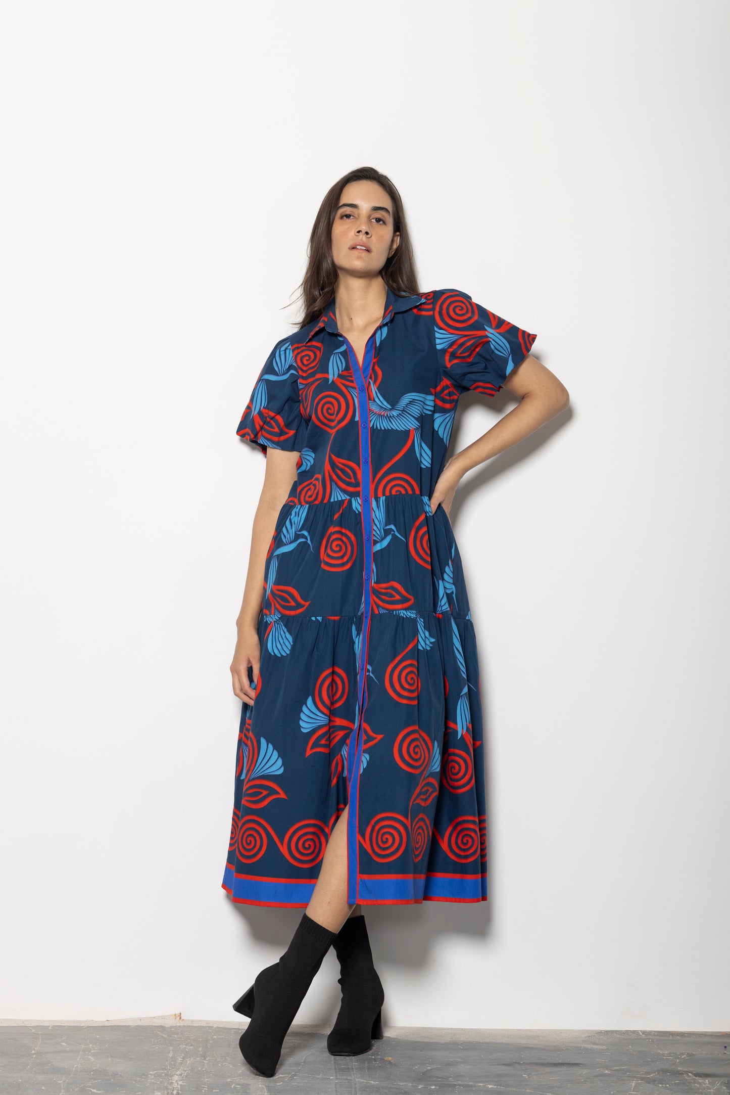 INDIGO FEATHERS DELLA DRESS
