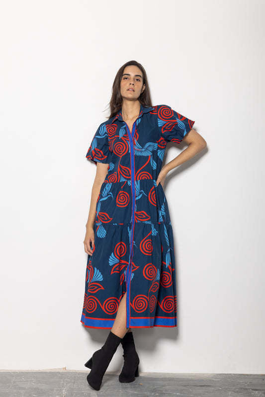 INDIGO FEATHERS DELLA DRESS
