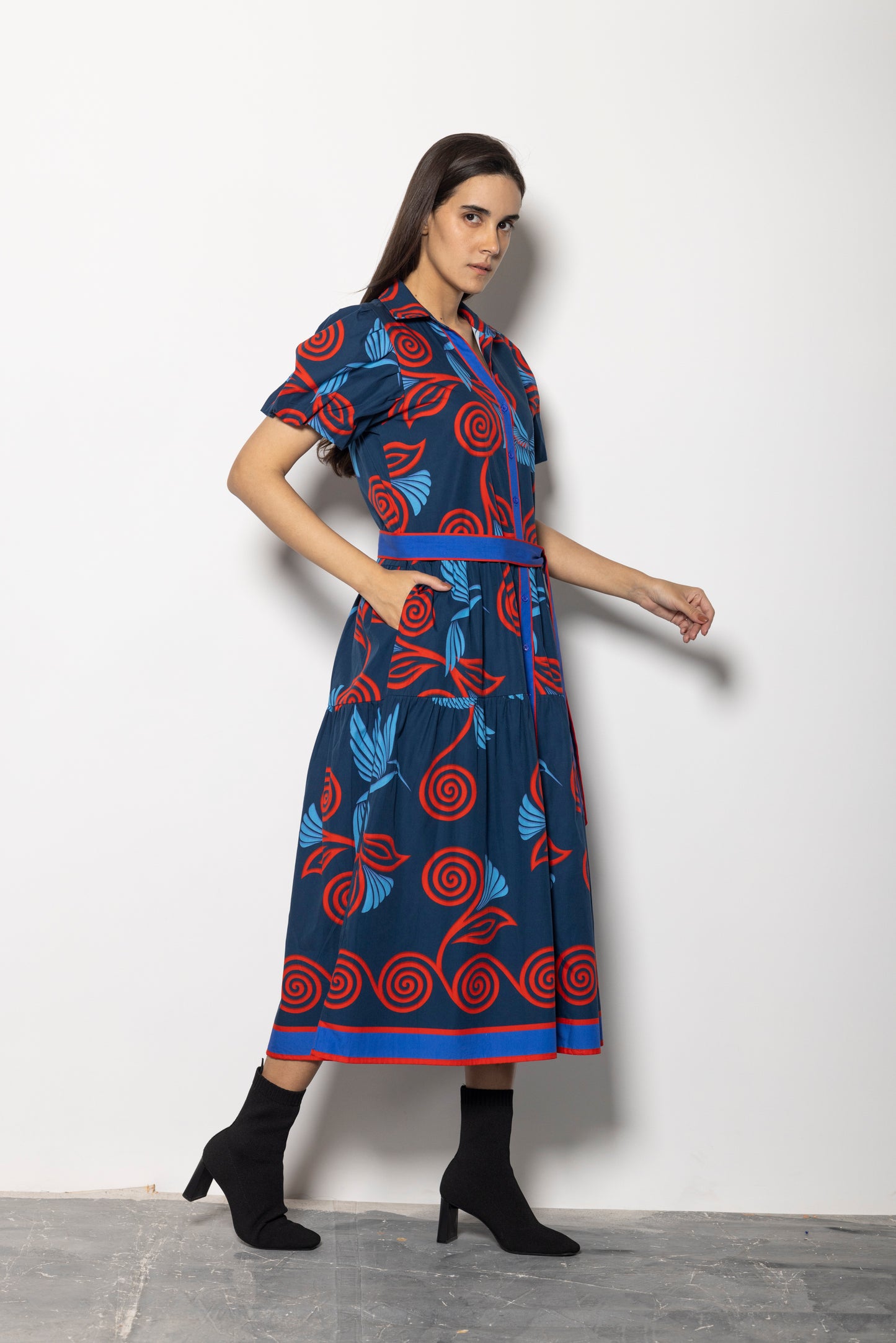 INDIGO FEATHERS DELLA DRESS