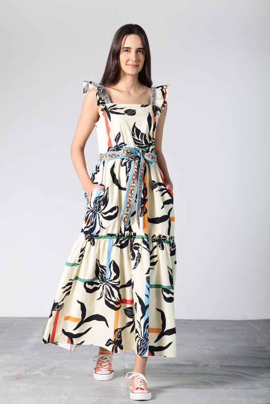 STRIPED FLORALS ELSIE DRESS