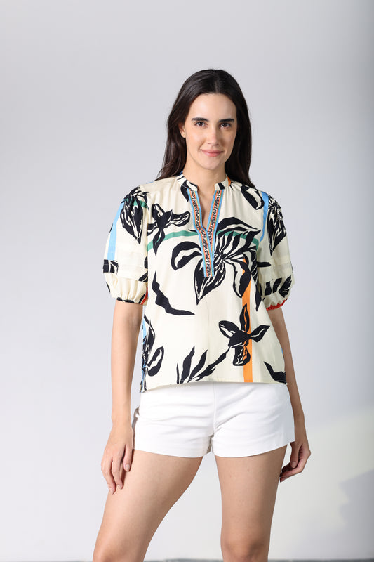 STRIPED FLORALS RAYA TOP