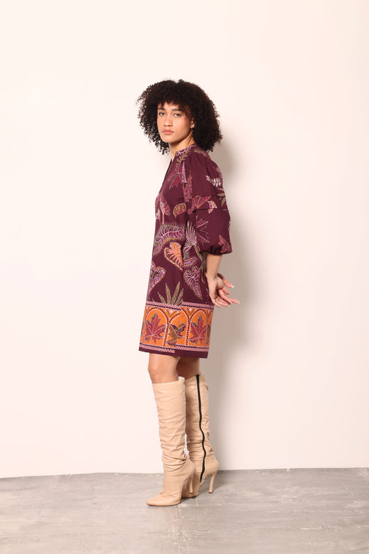 WINE FLORA FREYA DRESS