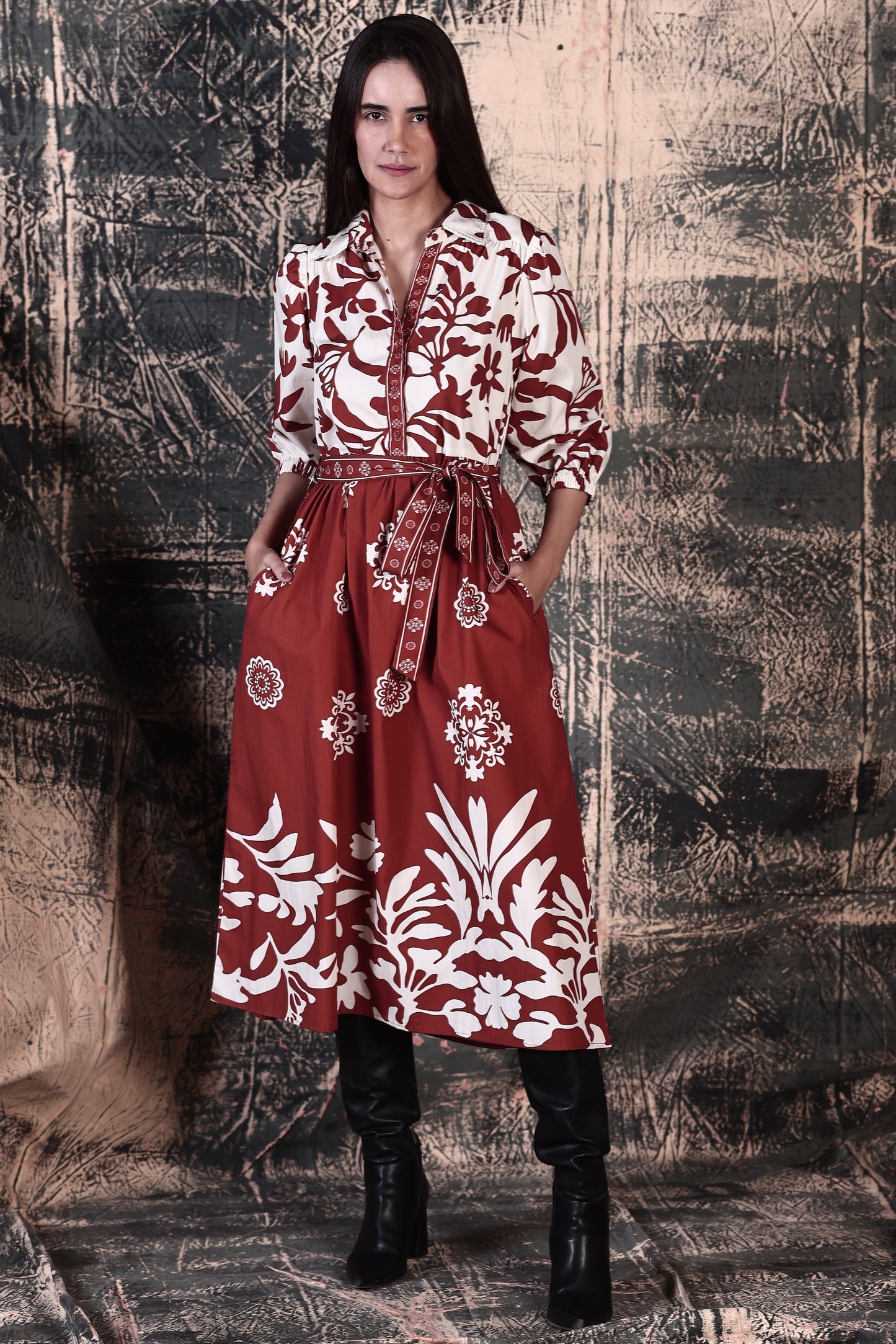 RUST FOLIAGE REMI DRESS