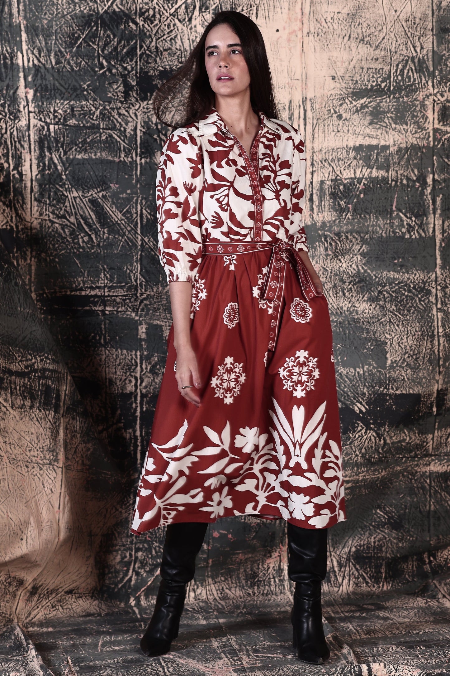RUST FOLIAGE REMI DRESS
