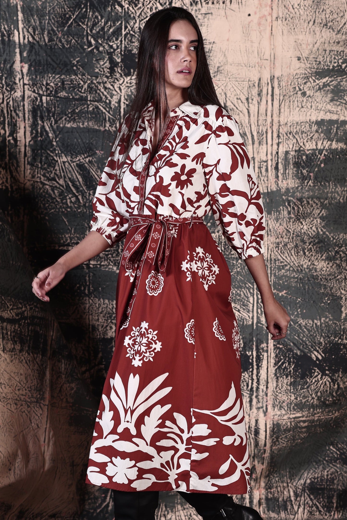 RUST FOLIAGE REMI DRESS
