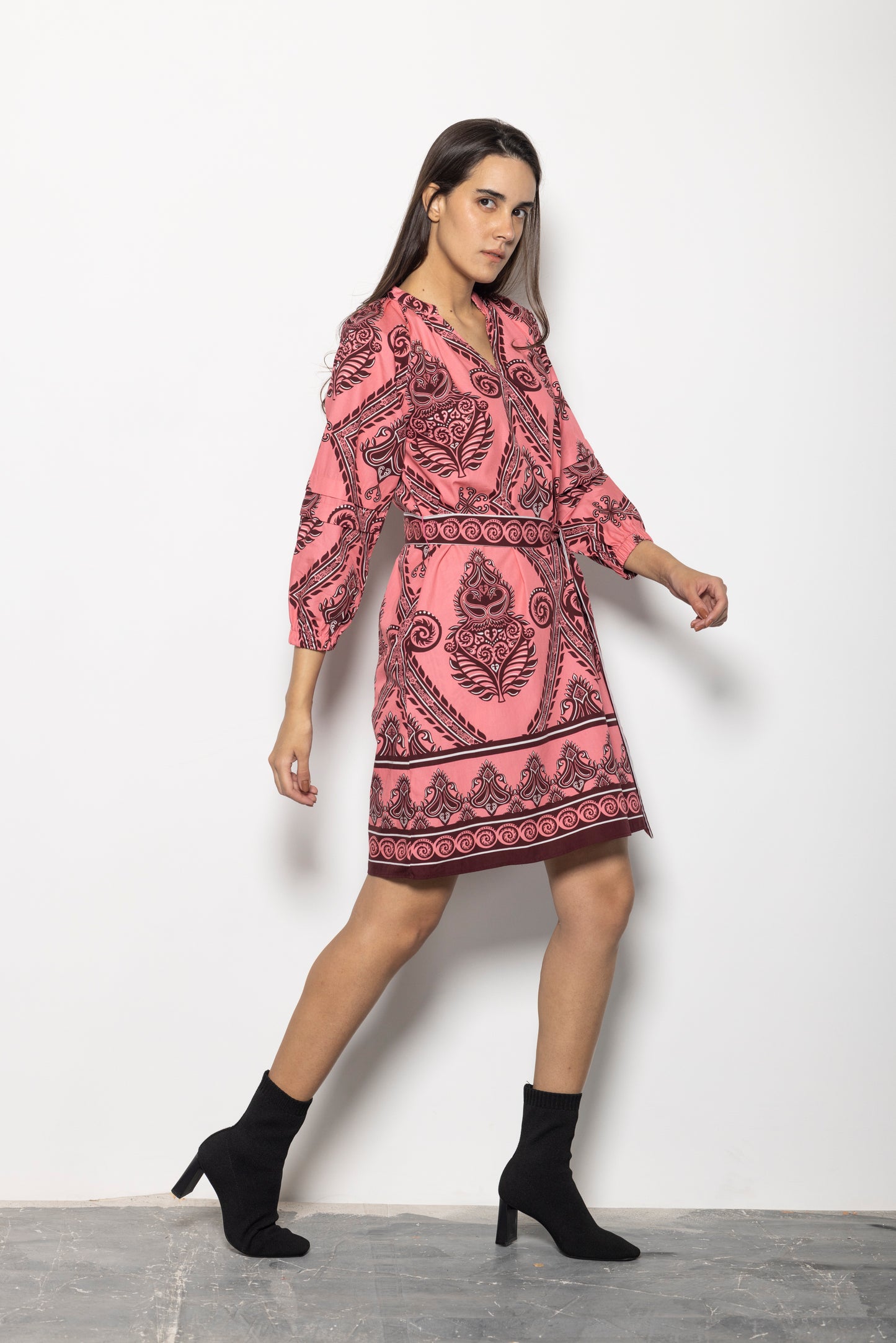 SALMON MOTIFS GIA DRESS