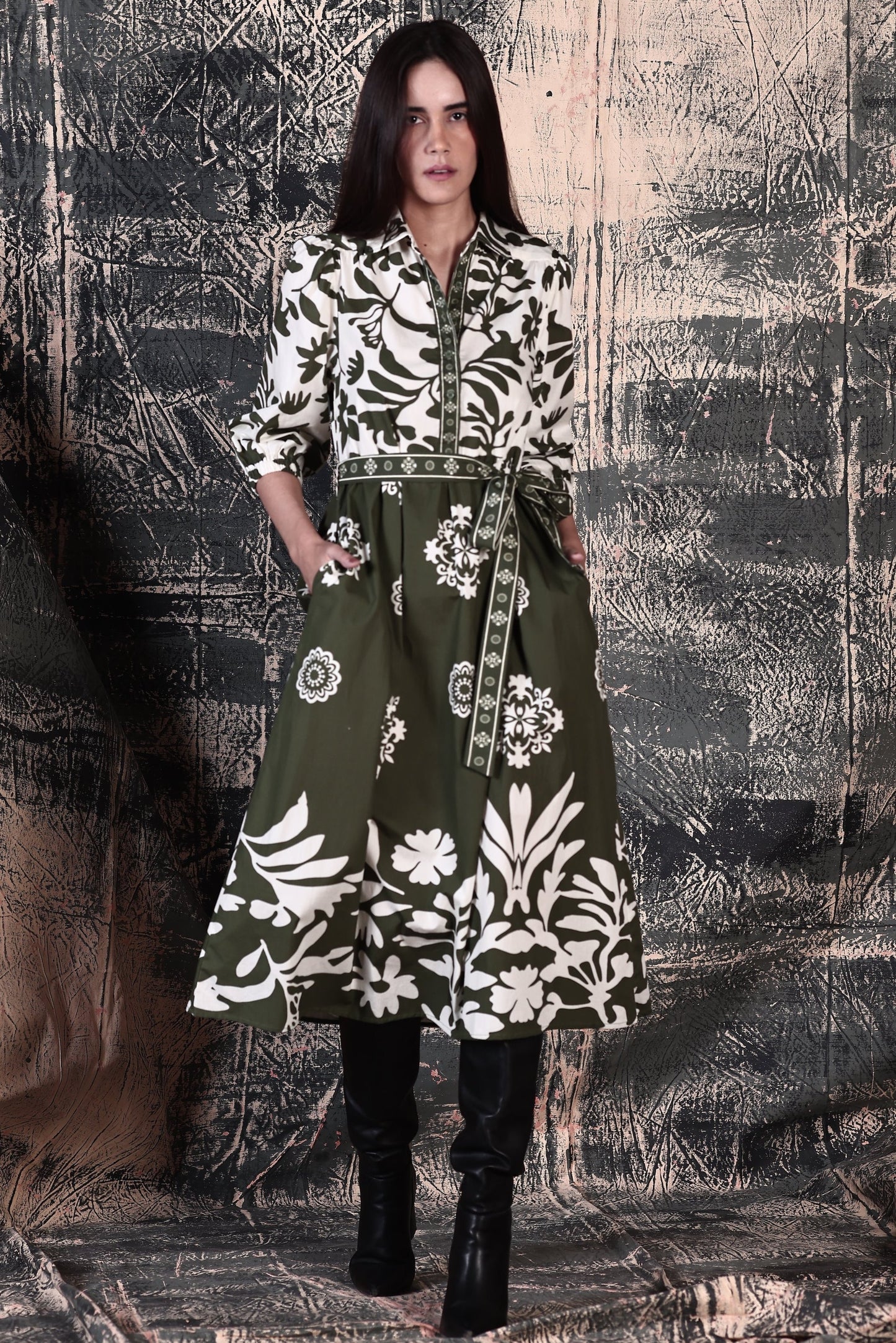 OLIVE FOLIAGE REMI DRESS