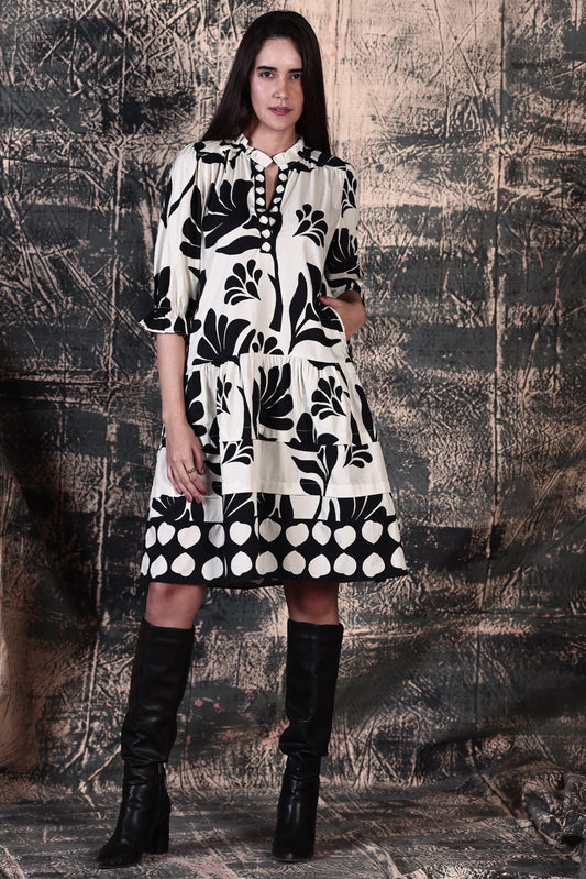 BLACK FOLIAGE SASHA DRESS
